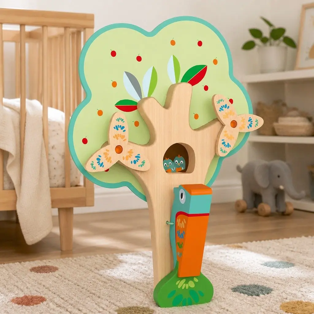Wooden Wall Toy Colourful Busy Woodpecker Knocker Interactive Activity Toy