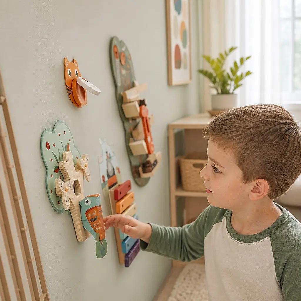 Wooden Wall Toy Colourful Busy Woodpecker Knocker Interactive Activity Toy