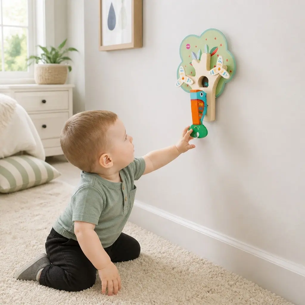 Wooden Wall Toy Colourful Busy Woodpecker Knocker Interactive Activity Toy
