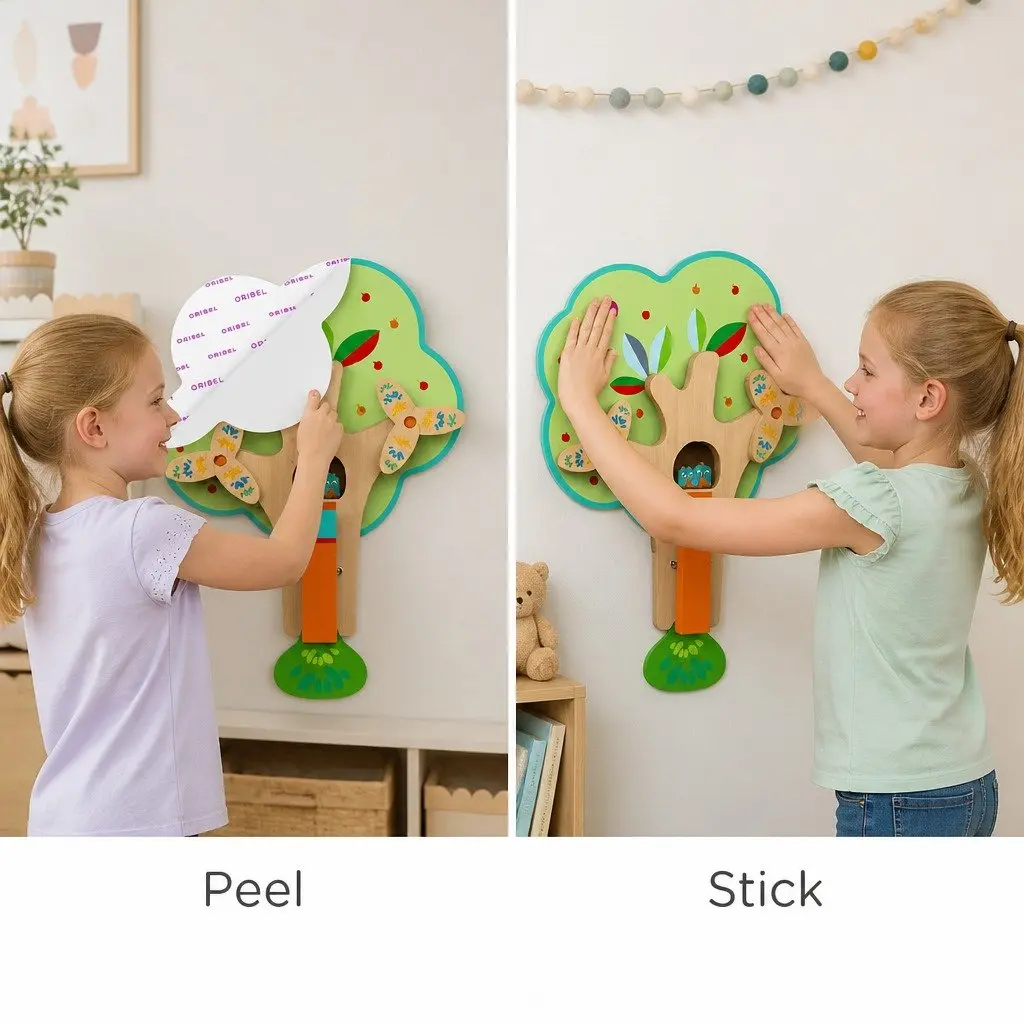Wooden Wall Toy Colourful Busy Woodpecker Knocker Interactive Activity Toy