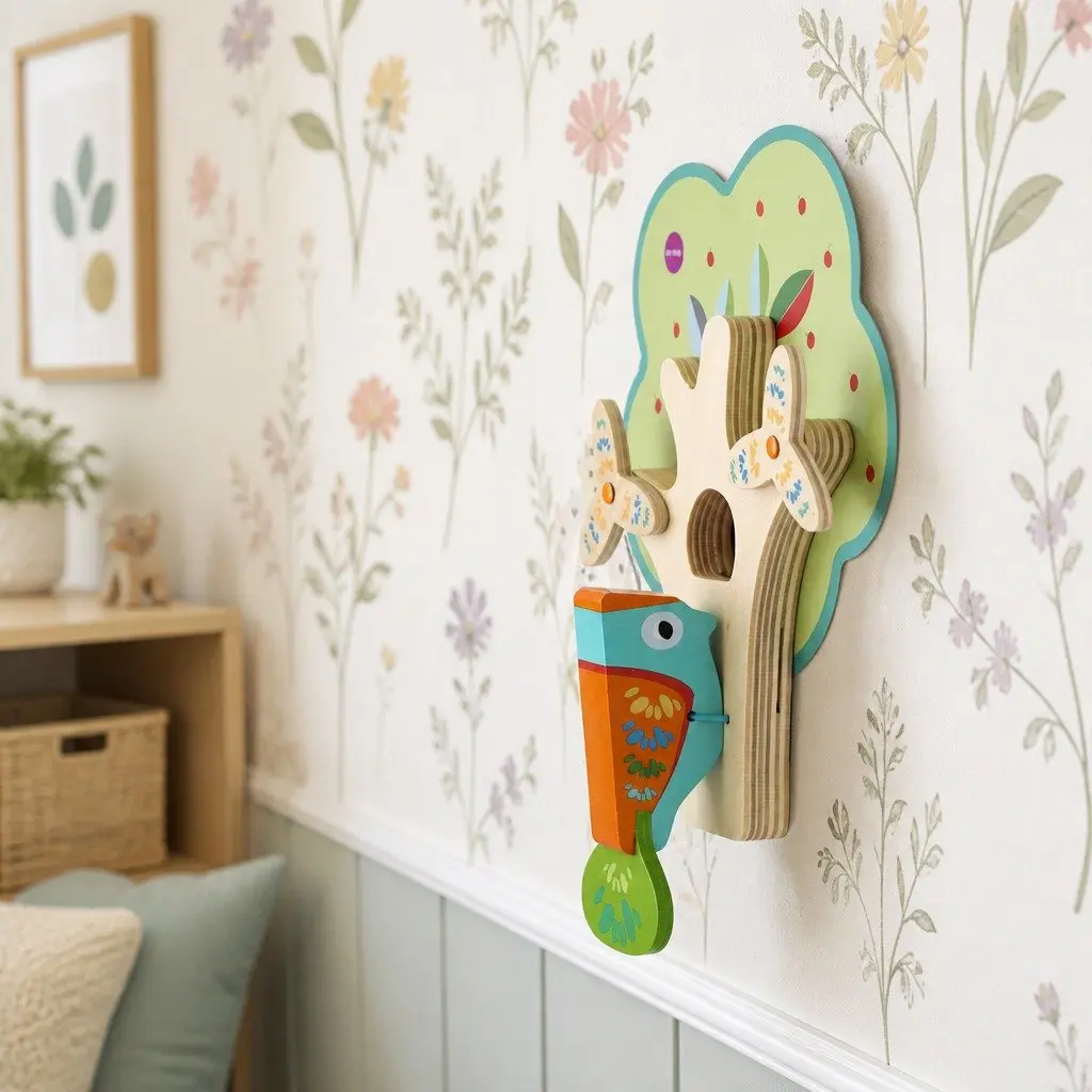 Wooden Wall Toy Colourful Busy Woodpecker Knocker Interactive Activity Toy