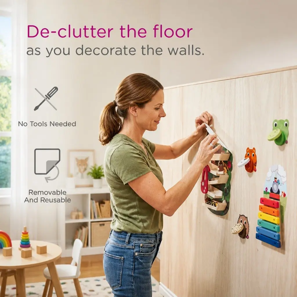 Wooden Wall Toy Colourful Busy Woodpecker Knocker Interactive Activity Toy