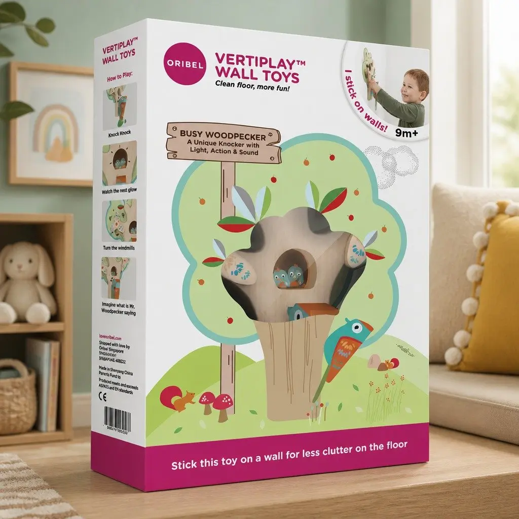 Wooden Wall Toy Colourful Busy Woodpecker Knocker Interactive Activity Toy