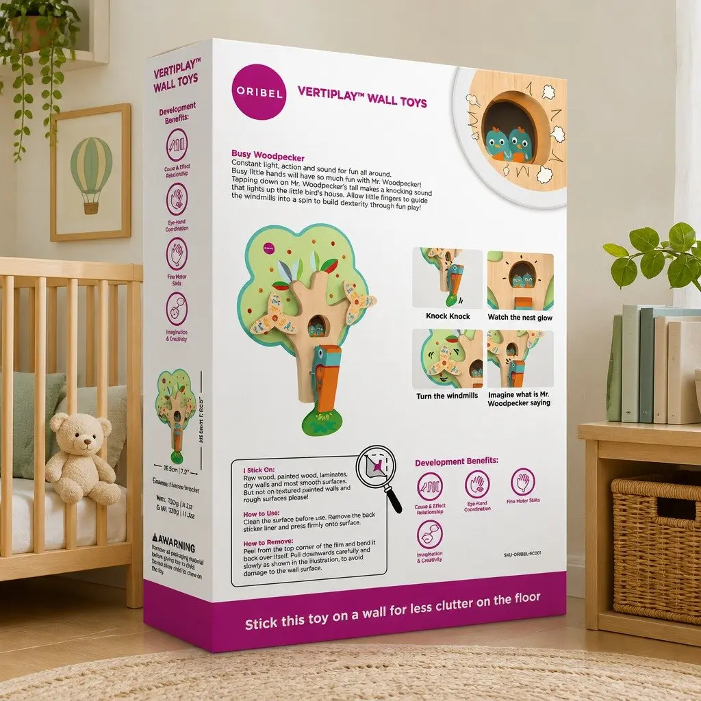 Wooden Wall Toy Colourful Busy Woodpecker Knocker Interactive Activity Toy