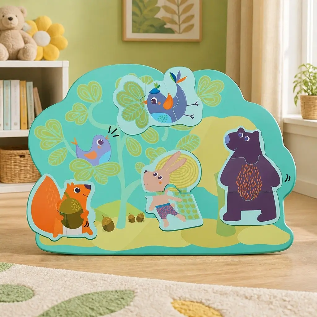 Wall Mounted Baby Activity Board Interactive Game Bunny Friends 16.5in x 11.7in