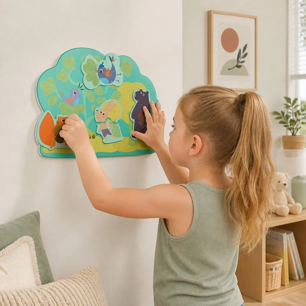 Wall Mounted Baby Activity Board Interactive Game Bunny Friends 16.5in x 11.7in