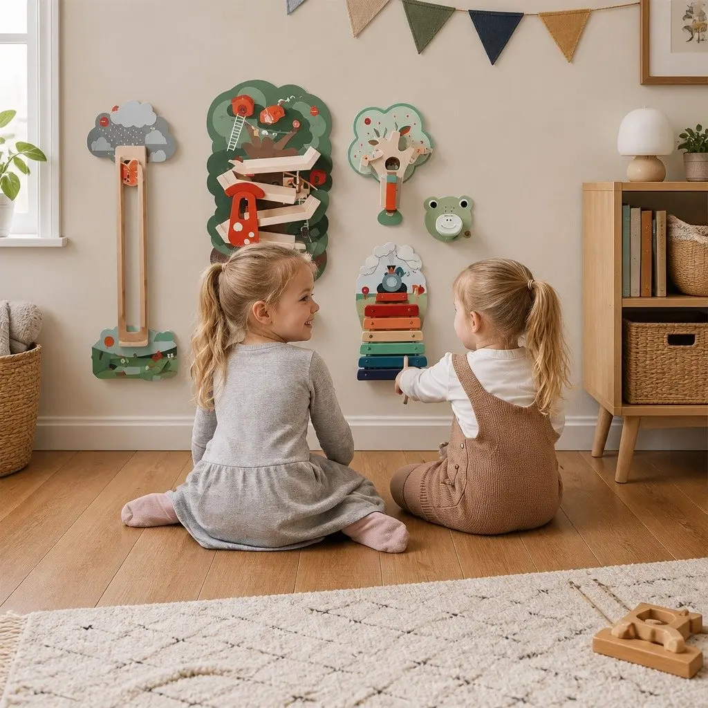 Wall Mounted Baby Activity Board Interactive Game Bunny Friends 16.5in x 11.7in