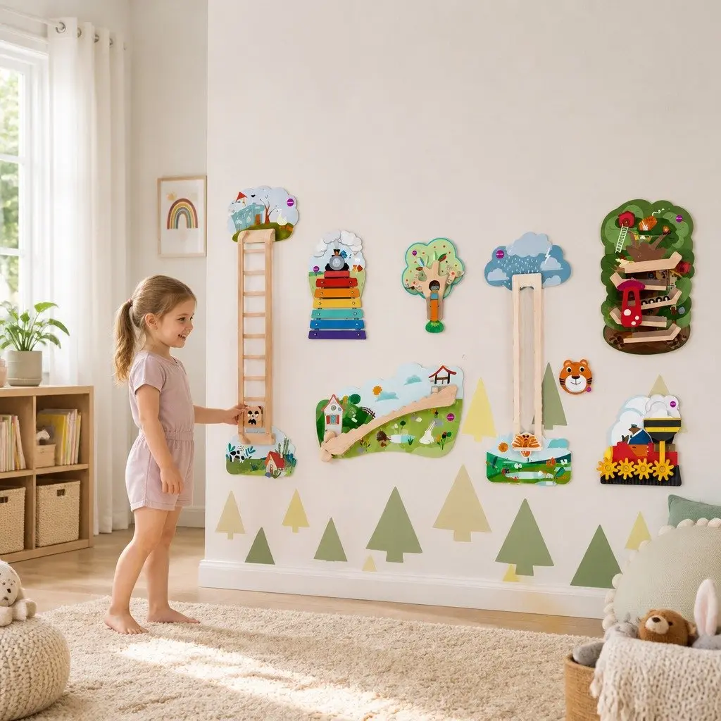 Wall Mounted Baby Activity Board Interactive Game Bunny Friends 16.5in x 11.7in