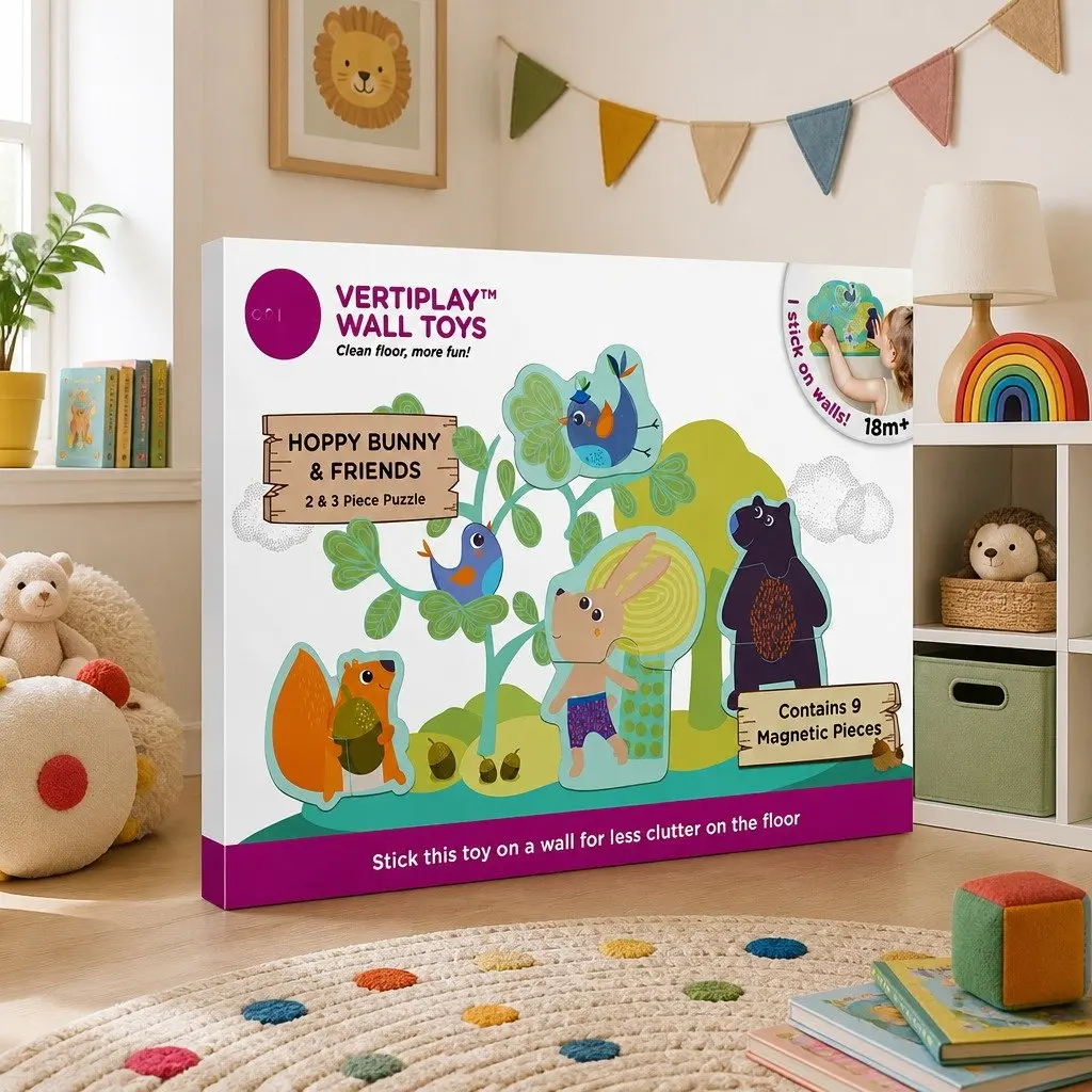 Wall Mounted Baby Activity Board Interactive Game Bunny Friends 16.5in x 11.7in