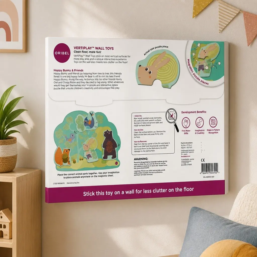 Wall Mounted Baby Activity Board Interactive Game Bunny Friends 16.5in x 11.7in