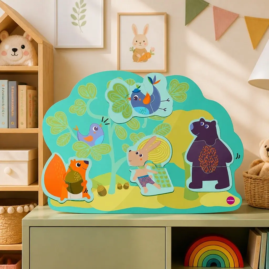 Wall Mounted Baby Activity Board Interactive Game Bunny Friends 16.5in x 11.7in