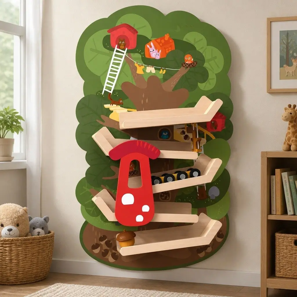 Wooden Ramp Toy Wall-Mounted Tree Top Adventure Kids Caterpillar Activity