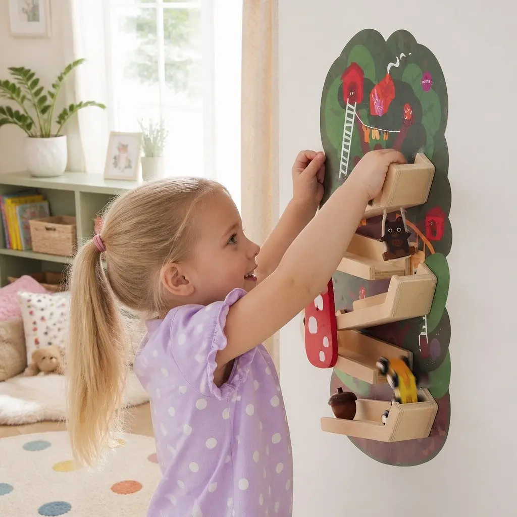 Wooden Ramp Toy Wall-Mounted Tree Top Adventure Kids Caterpillar Activity