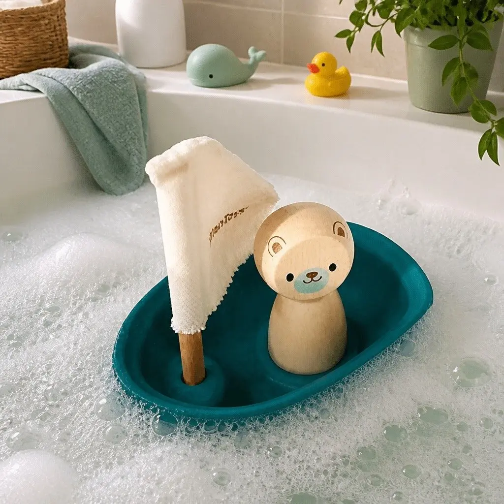 Sailing Boat Bath Toy Wooden Toy Water Play for Kids Age 12 Months Plus