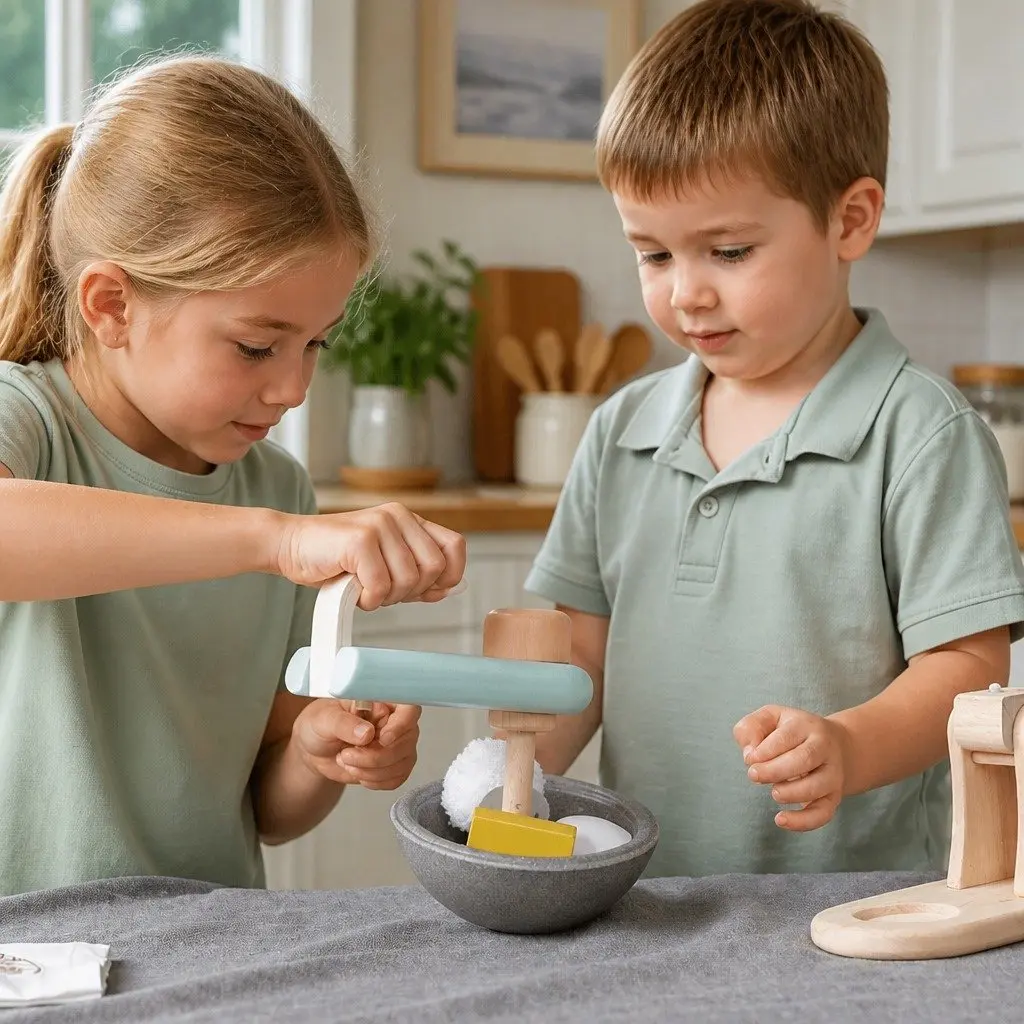 Kids Stand Mixer Toy Set Wooden Pretend Play Kitchen Baking Role Play 6 Piece