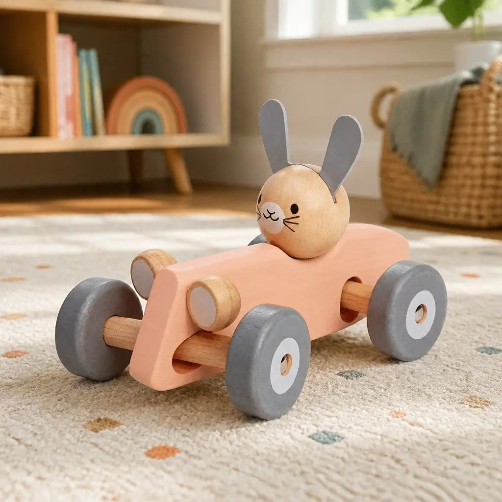 Bunny Racing Car Toy Vintage Theme Early Learning Vehicle Turning Wheel