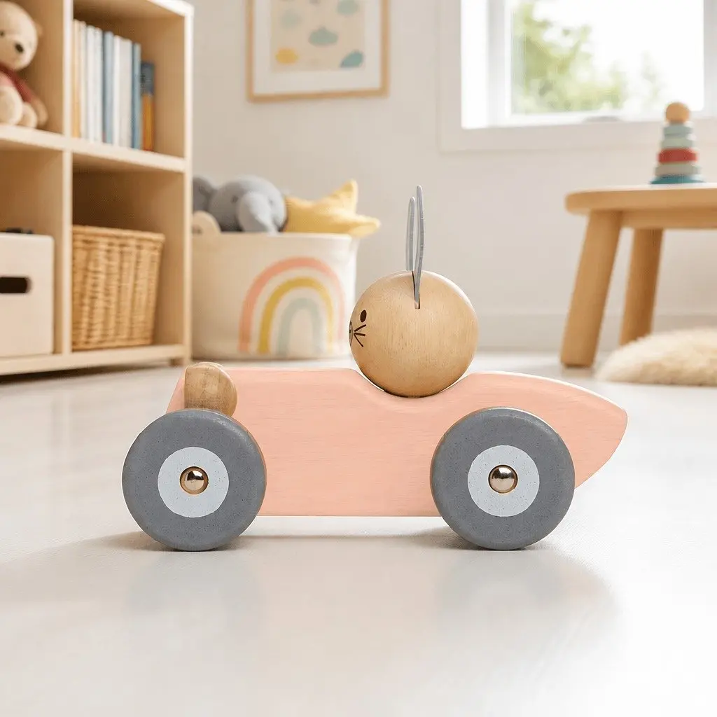 Bunny Racing Car Toy Vintage Theme Early Learning Vehicle Turning Wheel