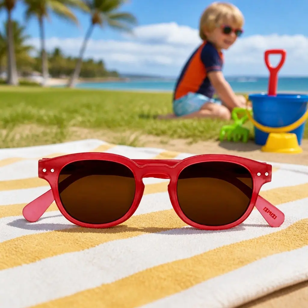 Kids Sunglasses Junior Collection Age 5-10 Years UV Protection Red Square Frame
