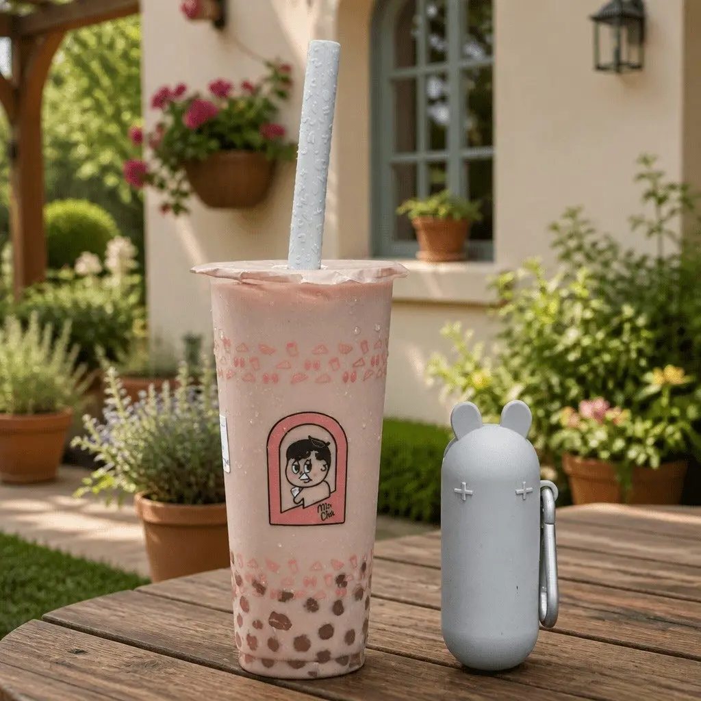 Reusable Bubble Tea Straw Blue Dusk Extra Wide Portable with Travel Case Cleaner and Carabiner