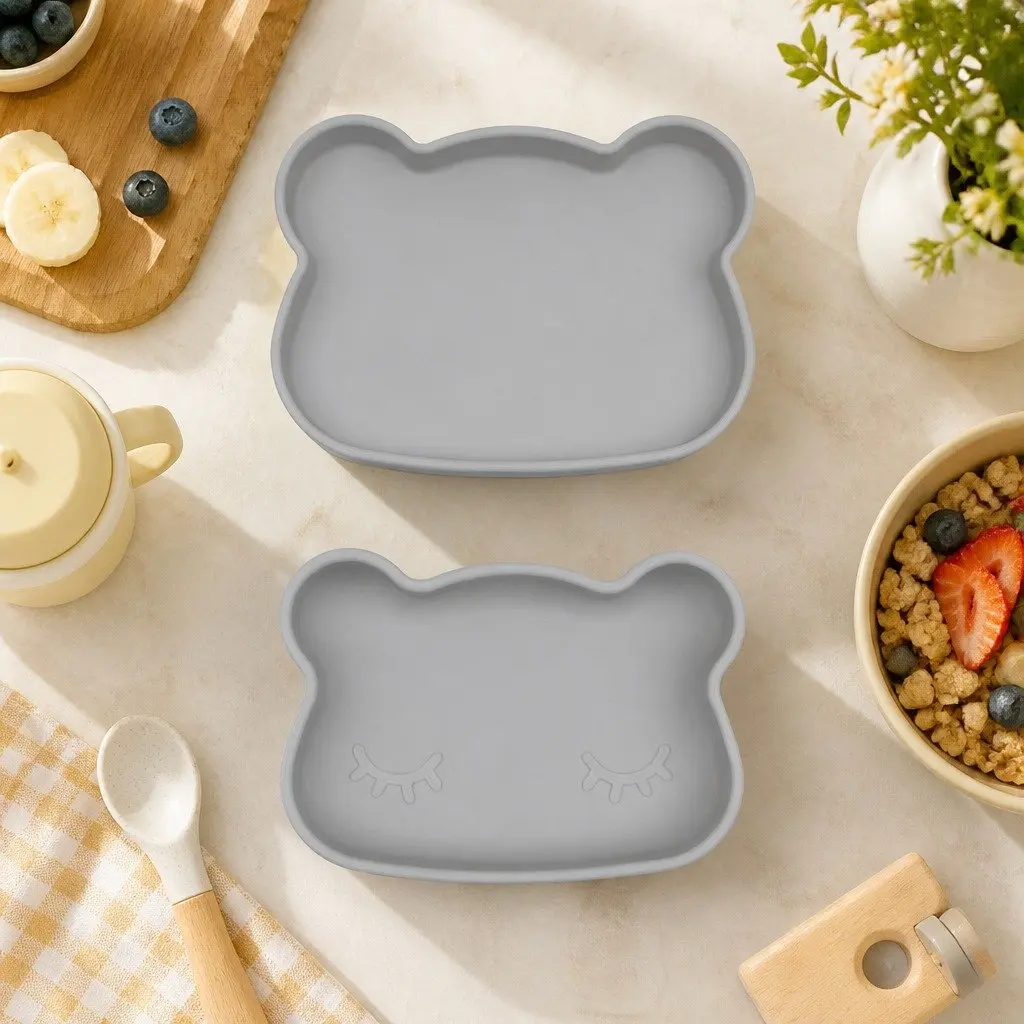 Toddler Silicone Bowl Plate Rust Microwave Freezer Safe Bear Snackie
