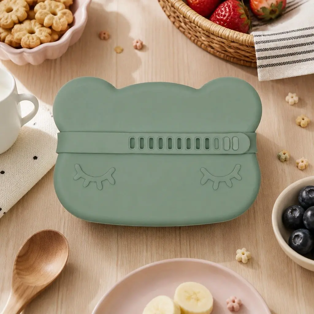 Toddler Silicone Bowl Plate Rust Microwave Freezer Safe Bear Snackie