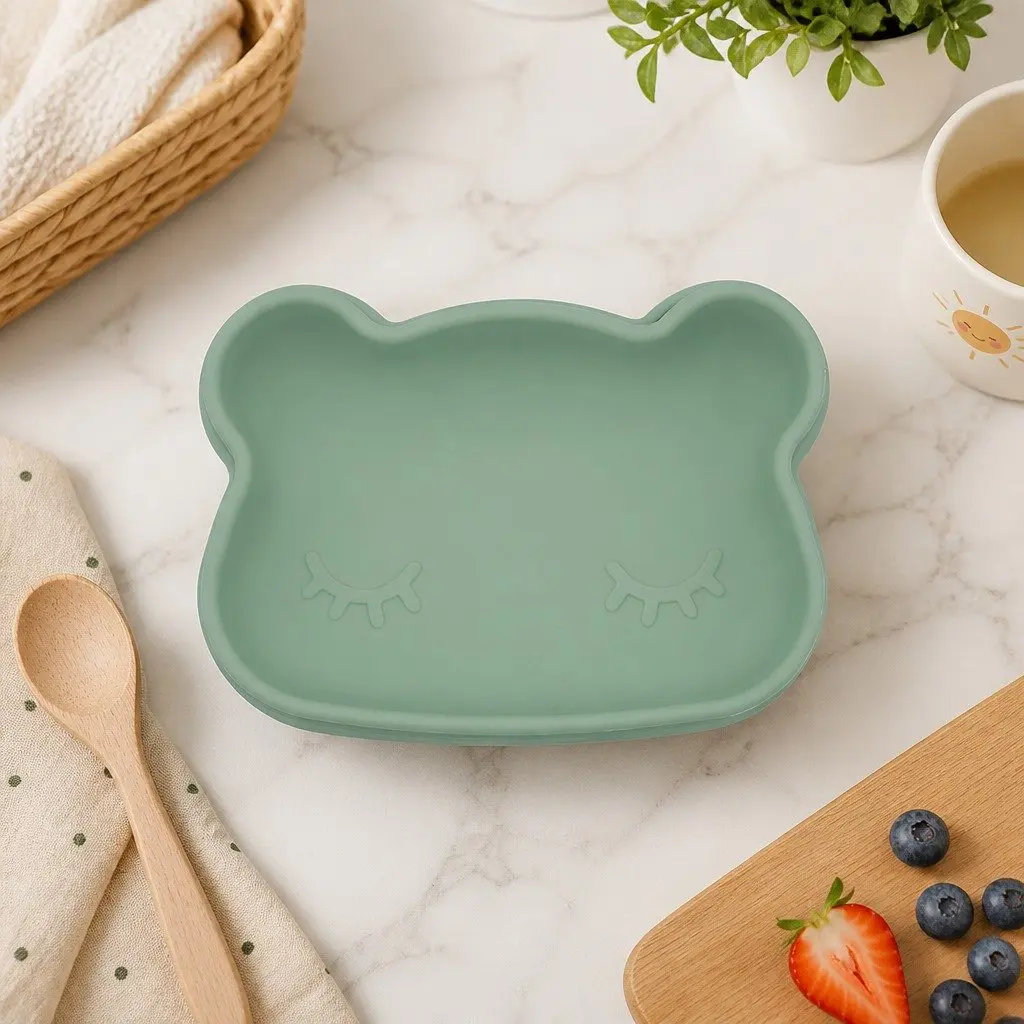 Toddler Silicone Bowl Plate Rust Microwave Freezer Safe Bear Snackie