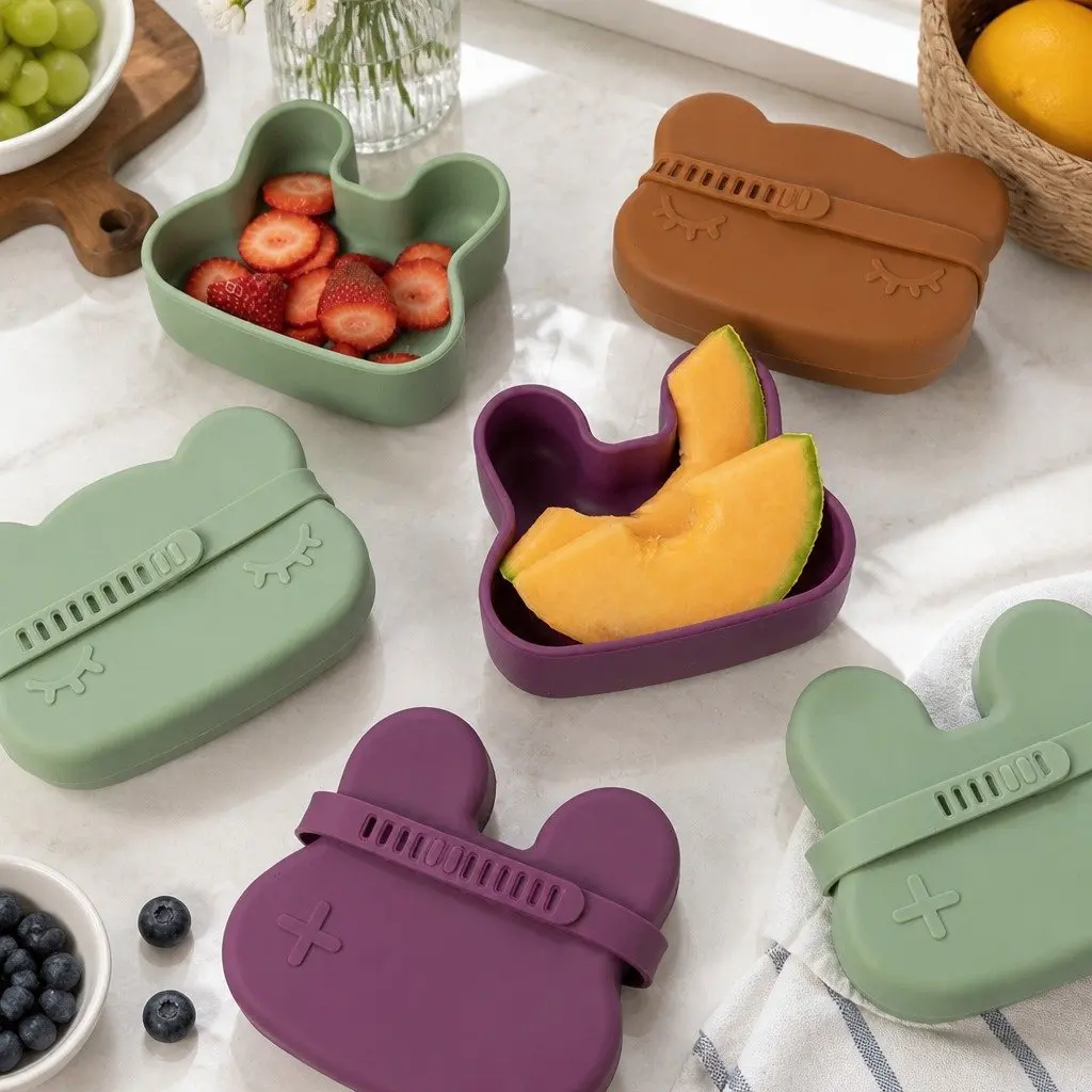 Toddler Silicone Bowl Plate Rust Microwave Freezer Safe Bear Snackie