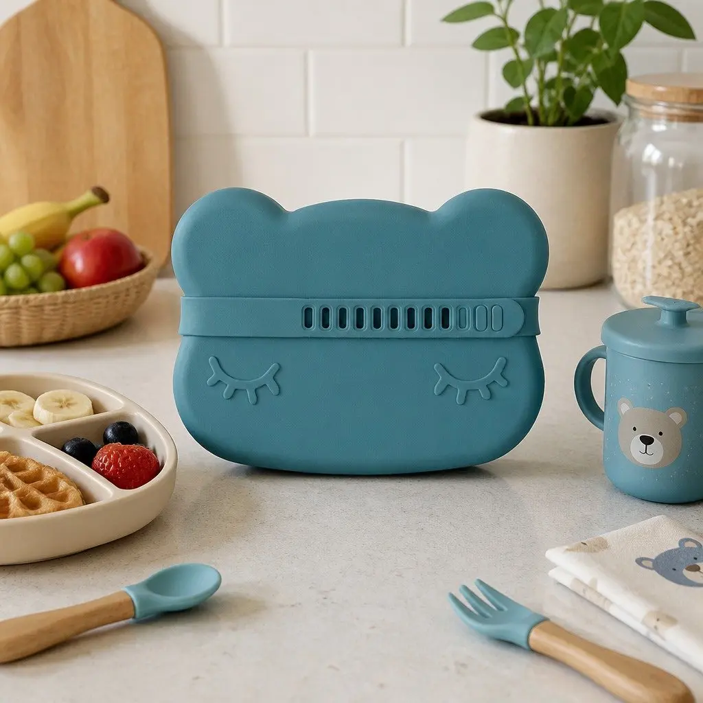 Toddler Silicone Bowl Plate Rust Microwave Freezer Safe Bear Snackie