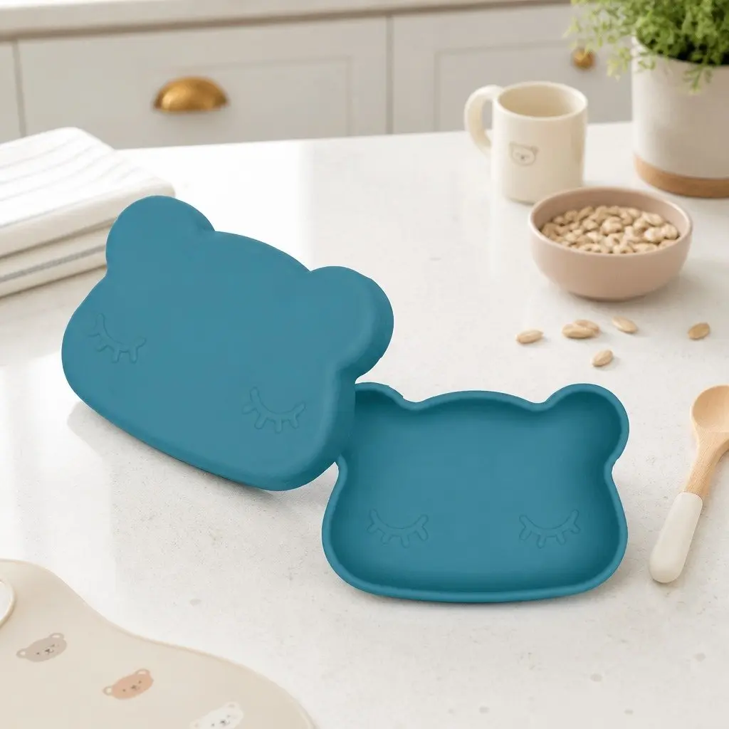 Toddler Silicone Bowl Plate Rust Microwave Freezer Safe Bear Snackie