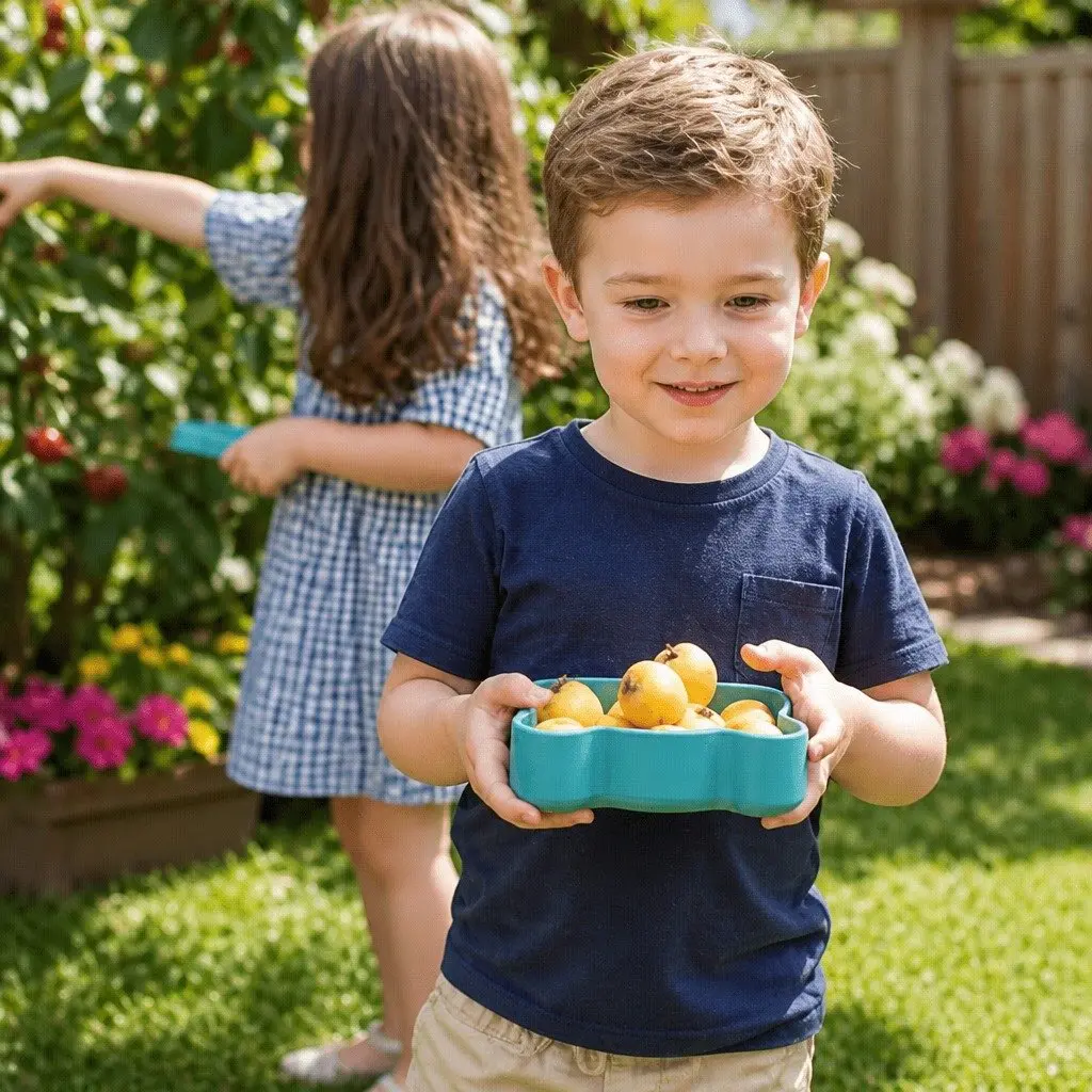 Silicone Snack Bowl Plate Grey Toddler Portable Feeding Dish with Flexible Strap
