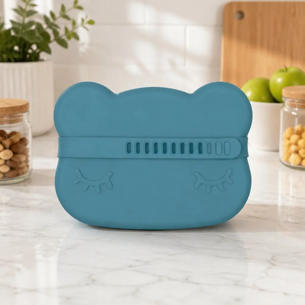 Silicone Snack Bowl Plate Grey Toddler Portable Feeding Dish with Flexible Strap
