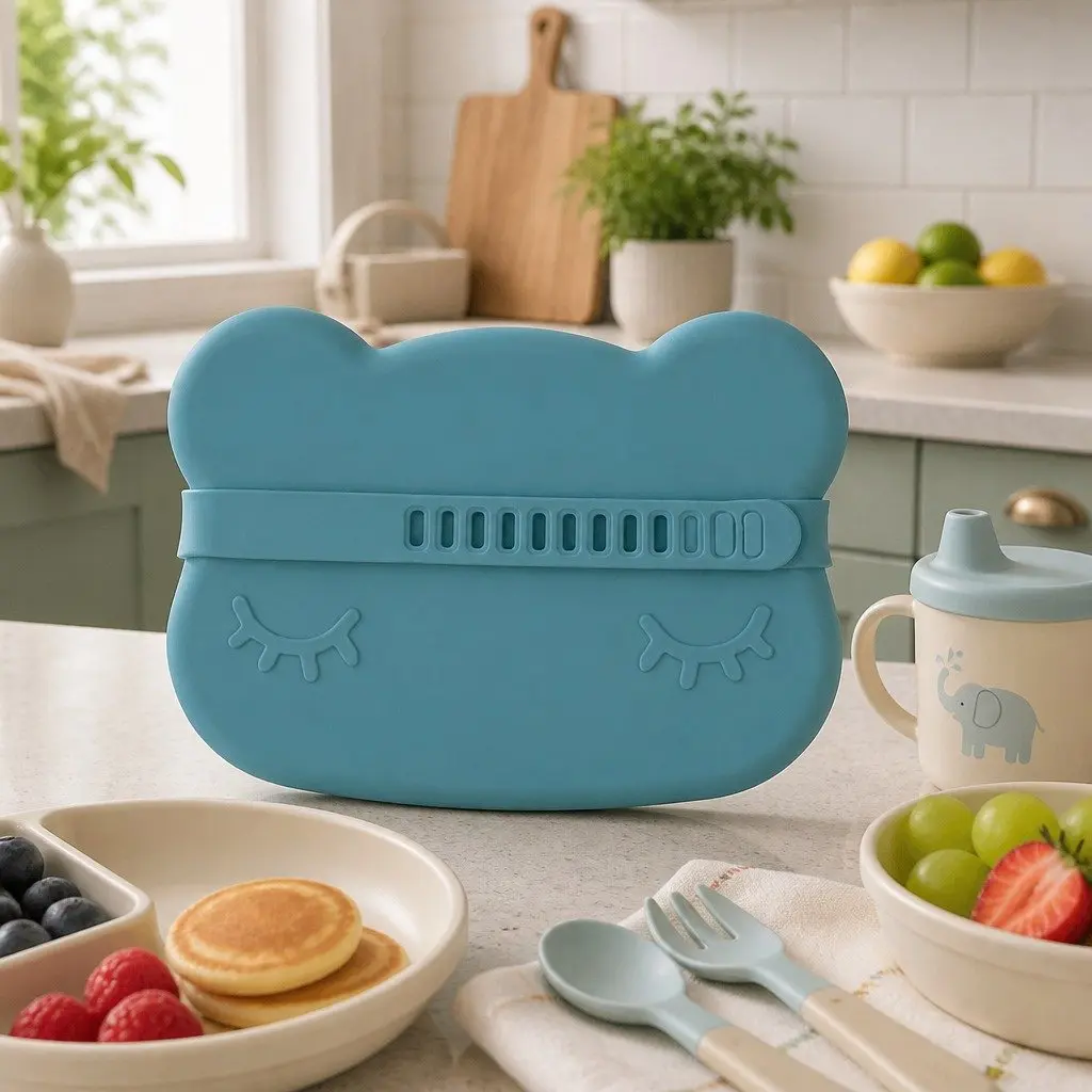 Silicone Bowl Plate Blue Dusk Toddler Feeding Snack Container