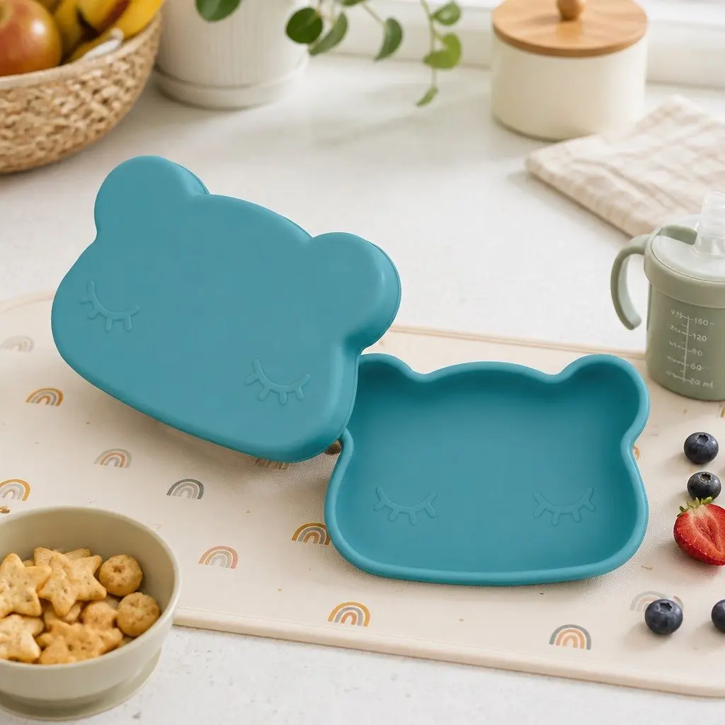 Silicone Bowl Plate Blue Dusk Toddler Feeding Snack Container