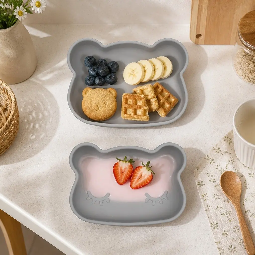 Bear Snackie Silicone Toddler Bowl Plate Set Microwave Freezer Oven Safe Kid