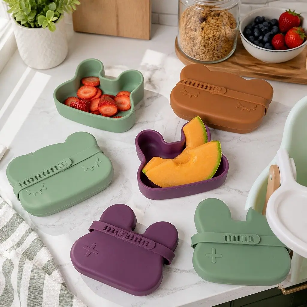 Bear Snackie Silicone Toddler Bowl Plate Set Microwave Freezer Oven Safe Kid
