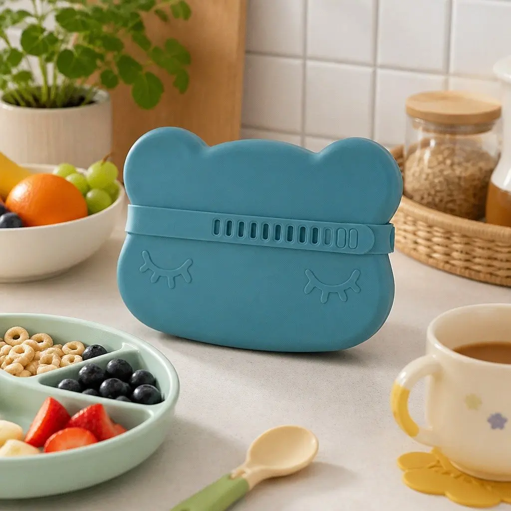 Bear Snackie Silicone Toddler Bowl Plate Set Microwave Freezer Oven Safe Kid