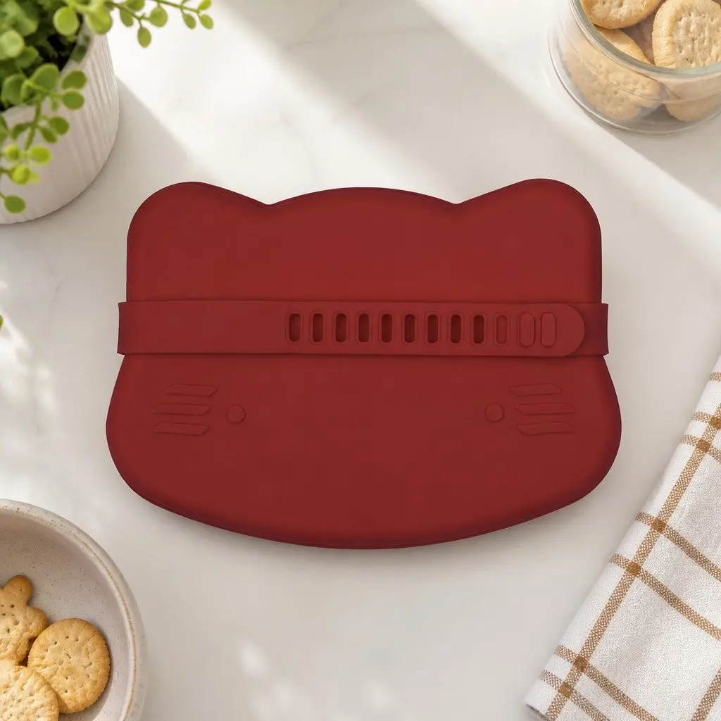 Cat Snackie Rust Toddler Snack Bowl Plate Set Microwave Oven Freezer Safe