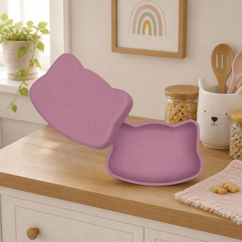 Cat Snackie Rust Toddler Snack Bowl Plate Set Microwave Oven Freezer Safe
