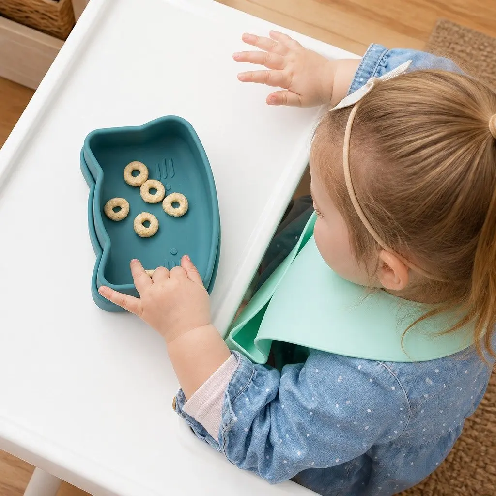 Cat Snackie Rust Toddler Snack Bowl Plate Set Microwave Oven Freezer Safe