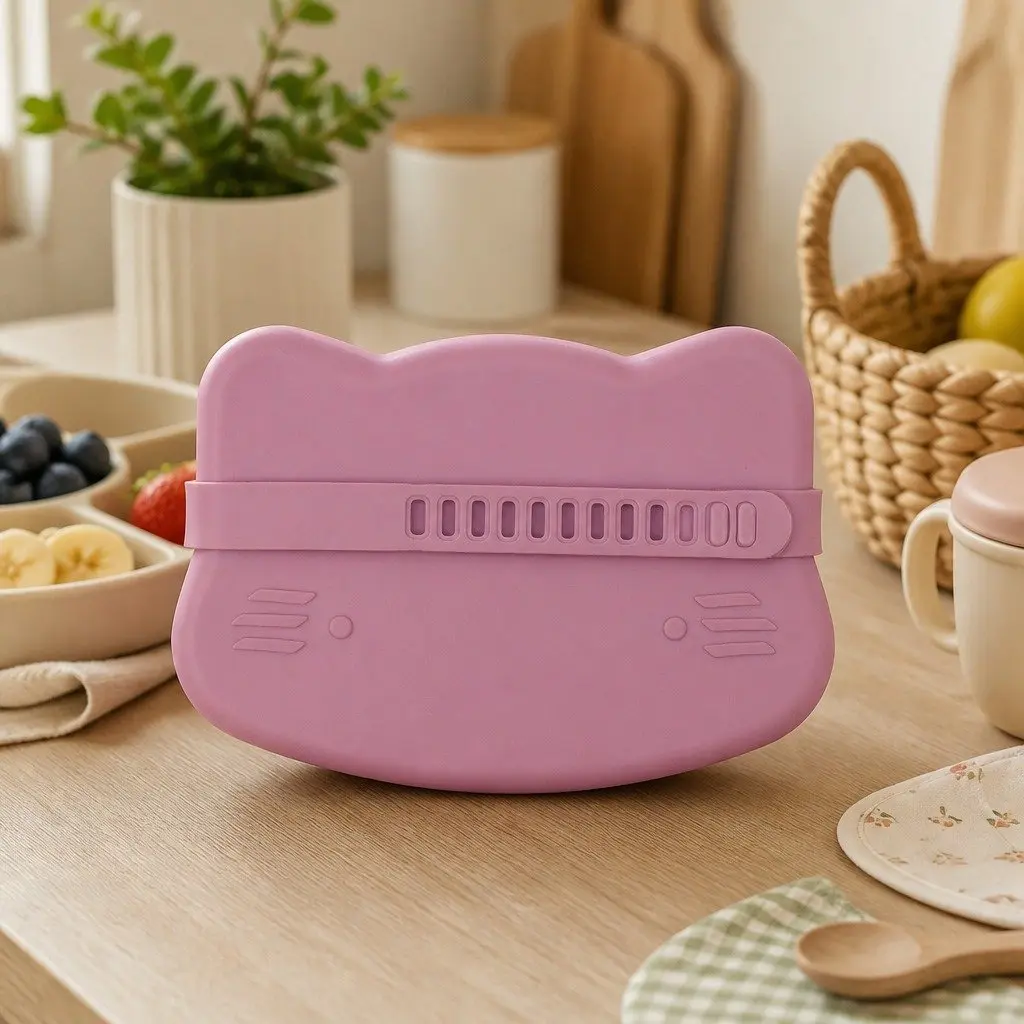 Cat Snackie Blue Dusk Food-Grade Silicone Bowl Plate Toddler Snack Container