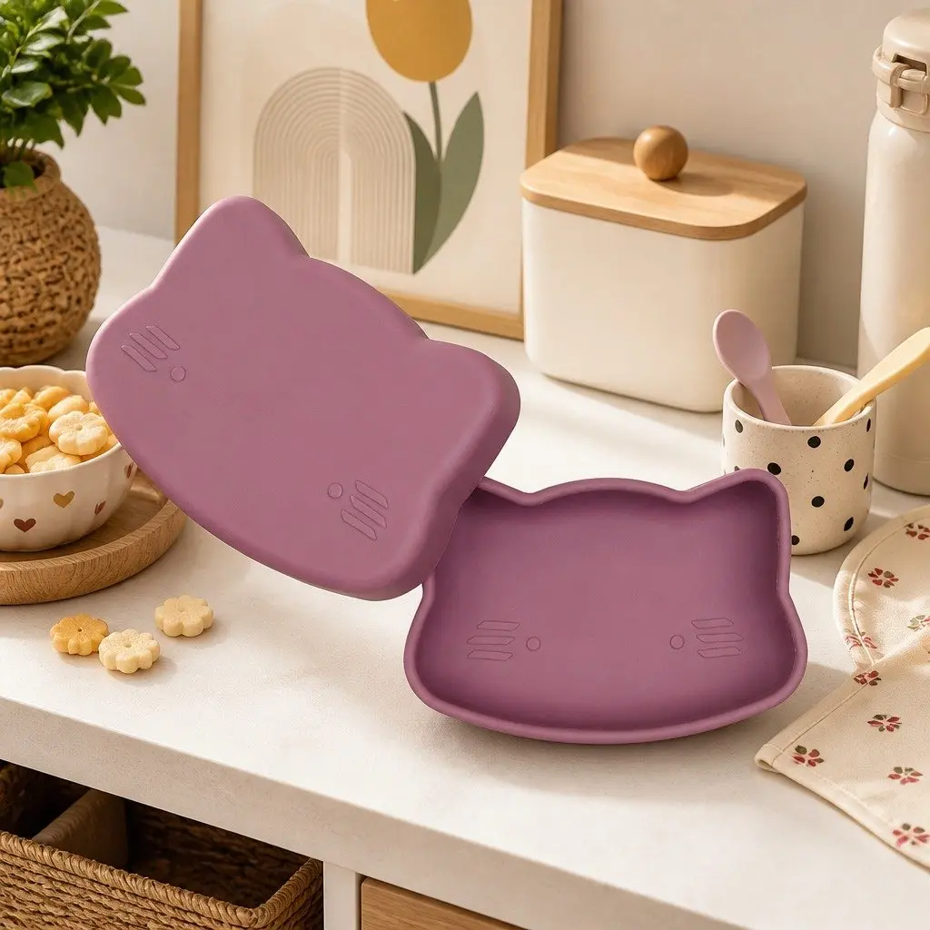 Cat Snackie Blue Dusk Food-Grade Silicone Bowl Plate Toddler Snack Container