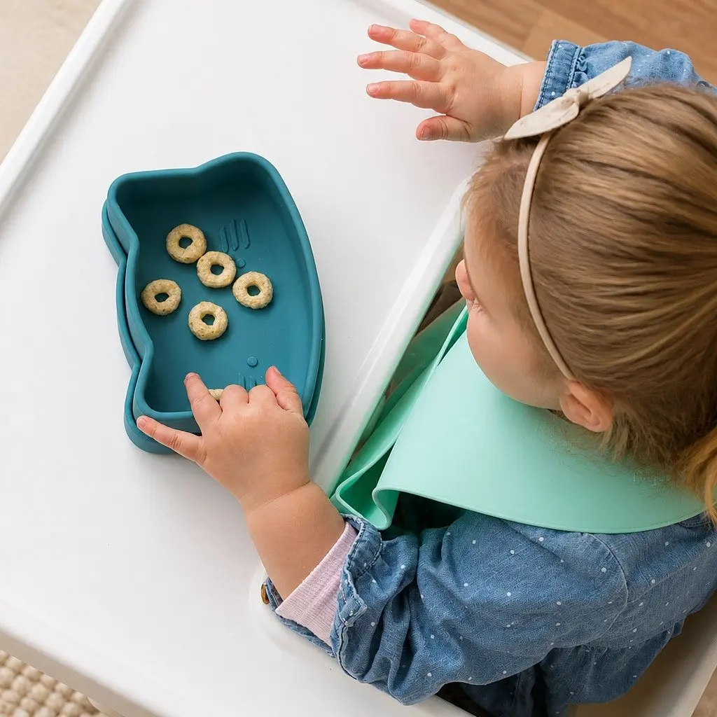 Cat Snackie Blue Dusk Food-Grade Silicone Bowl Plate Toddler Snack Container