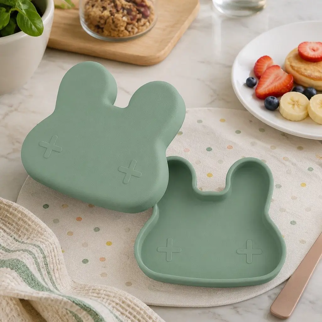 Silicone Snack Bowl Plate Minty Green Toddler Freezer Safe Non Stick Non Slip