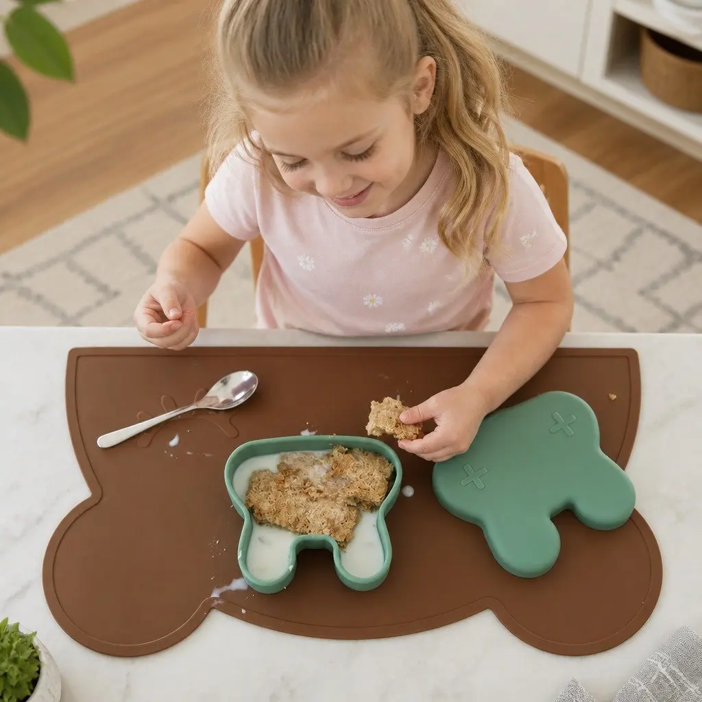 Silicone Snack Bowl Plate Minty Green Toddler Freezer Safe Non Stick Non Slip