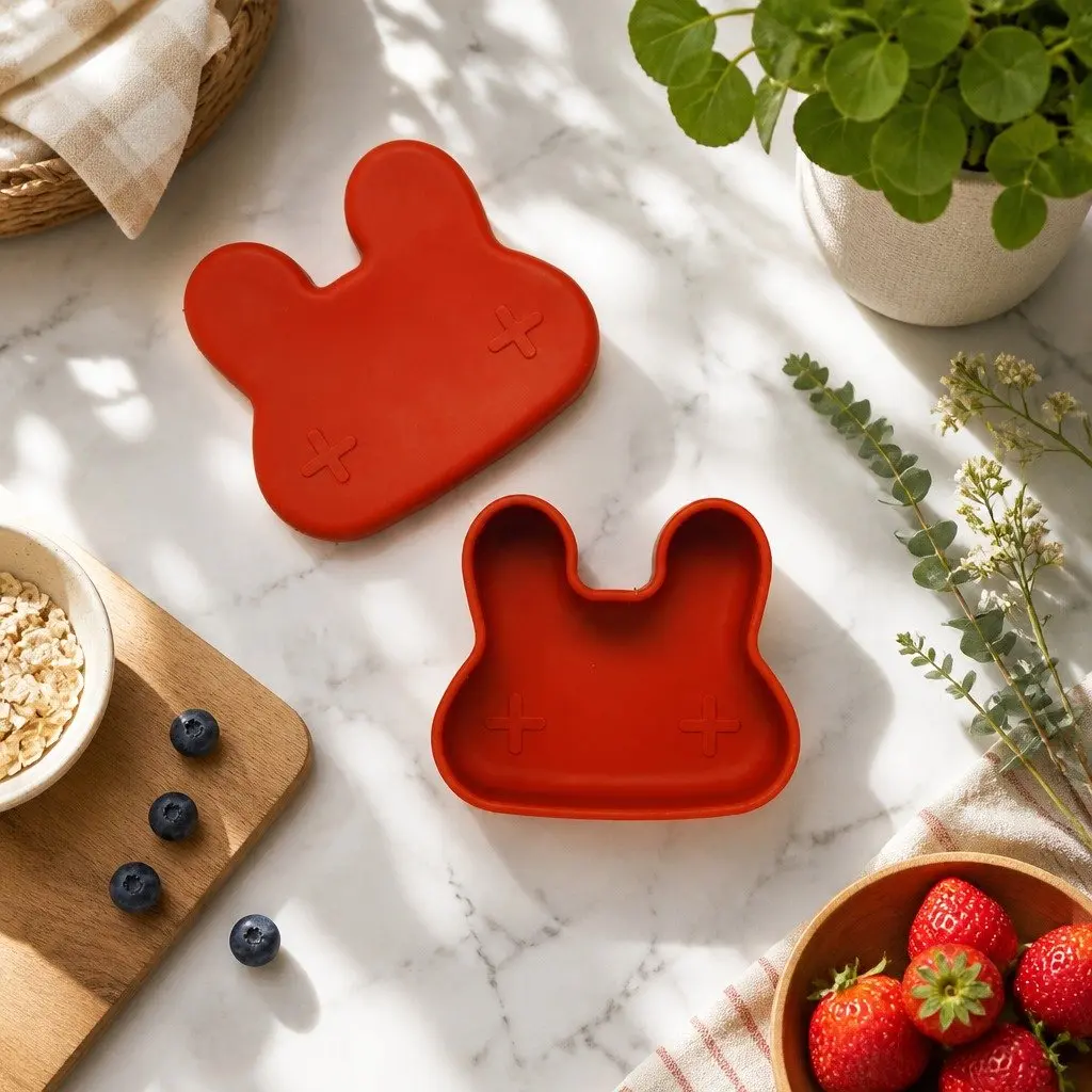 Silicone Bowl Plate Rust Toddler On-The-Go Snacking Travel