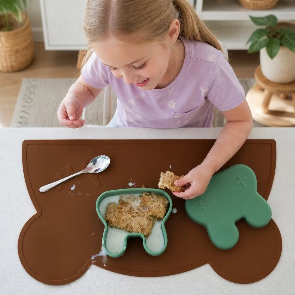 Silicone Snack Bowl Plate Set Grey Toddler Bunny Shape Freezer Microwave Oven Safe