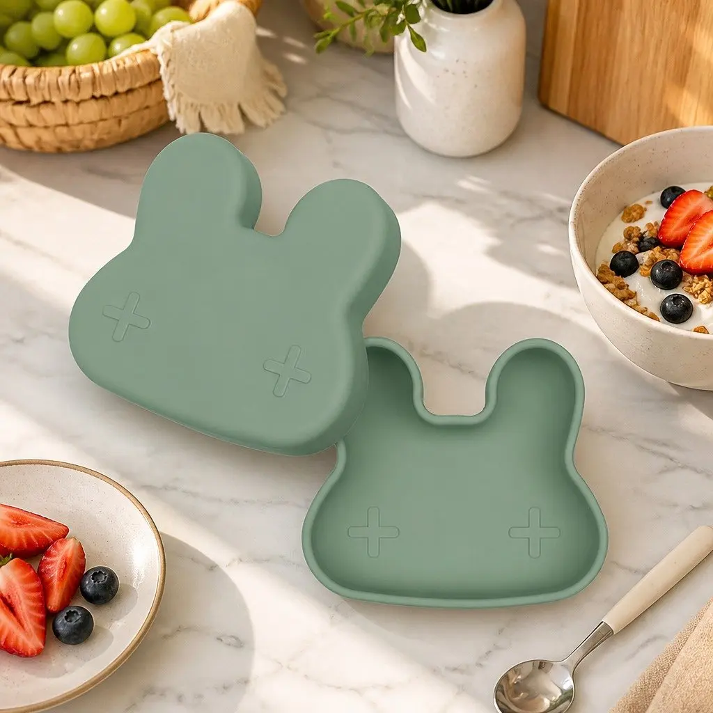 Toddler Snack Bowl Plate Plum Silicone Microwave Freezer Safe