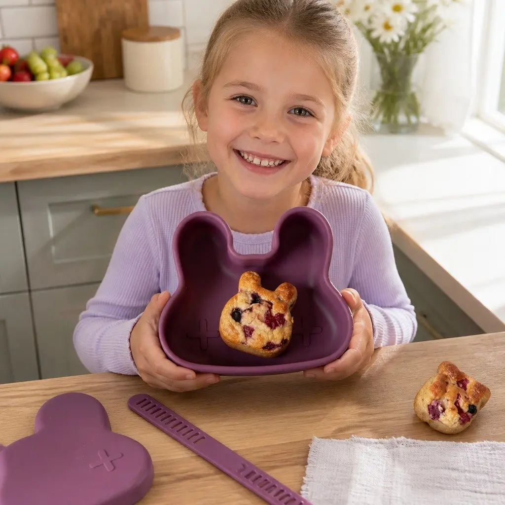 Toddler Snack Bowl Plate Plum Silicone Microwave Freezer Safe