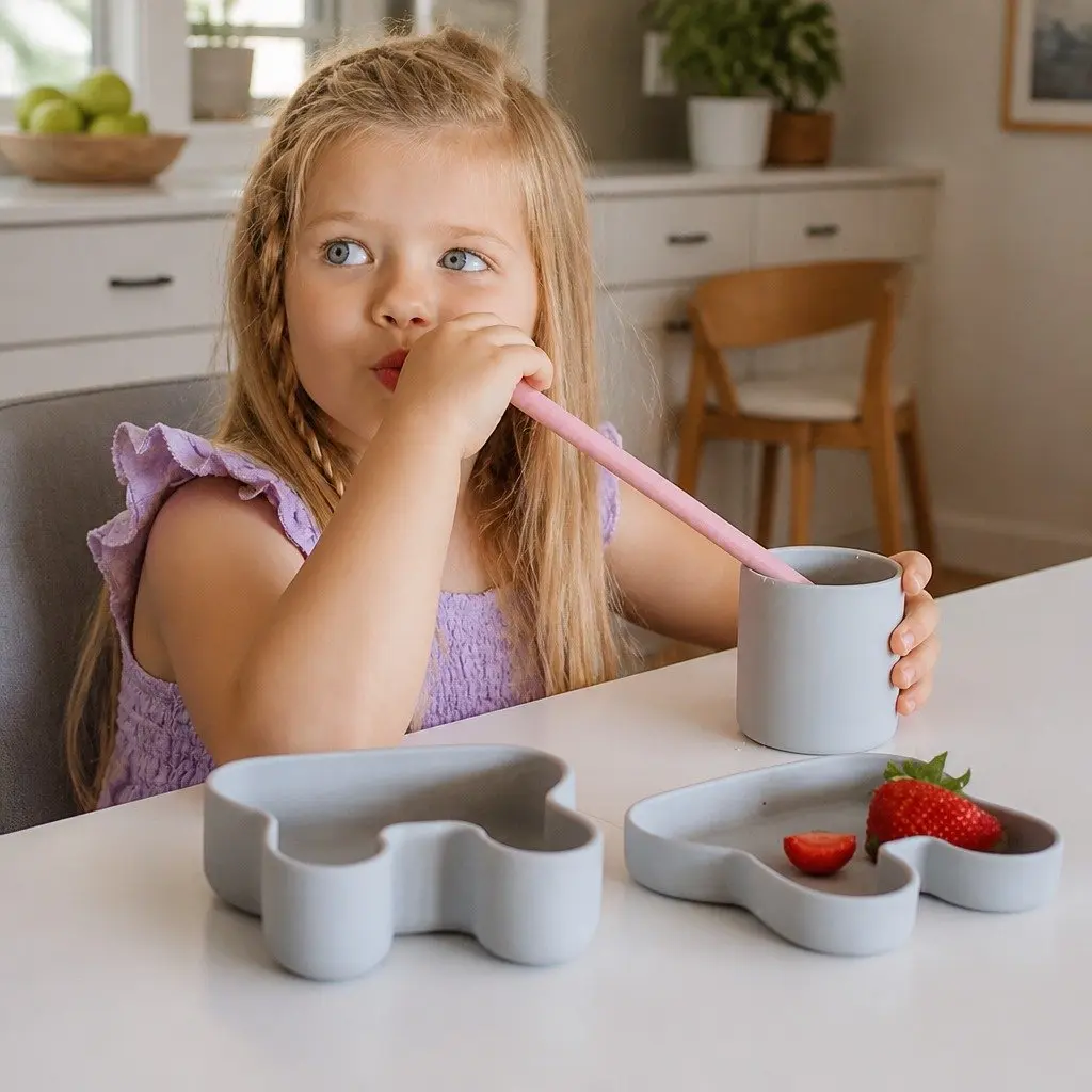 Toddler Snack Bowl Plate Plum Silicone Microwave Freezer Safe