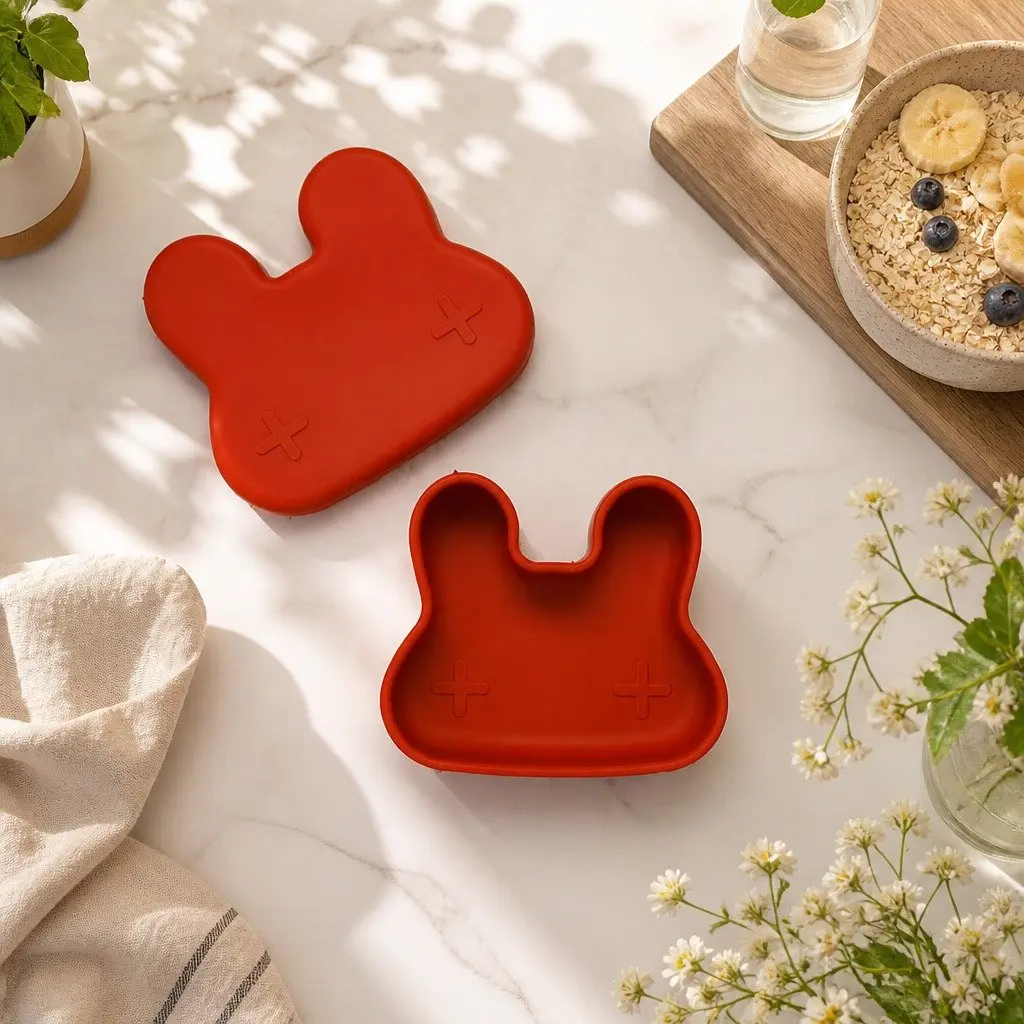 Toddler Snack Bowl Plate Plum Silicone Microwave Freezer Safe